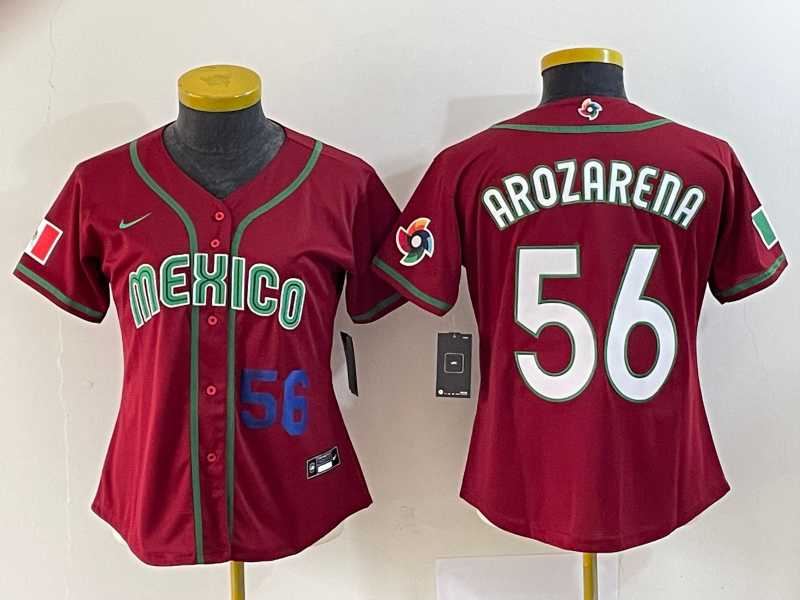 Womens Mexico Baseball #56 Randy Arozarena Number 2023 Red World Classic Stitched Jersey 4->2023 world baseball classic->MLB Jersey